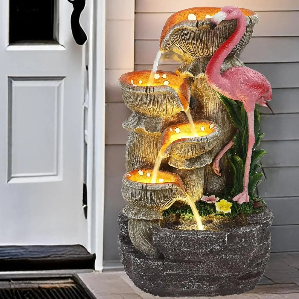 USSerenaY Flamingo Garden Water Fountain With LED Lights