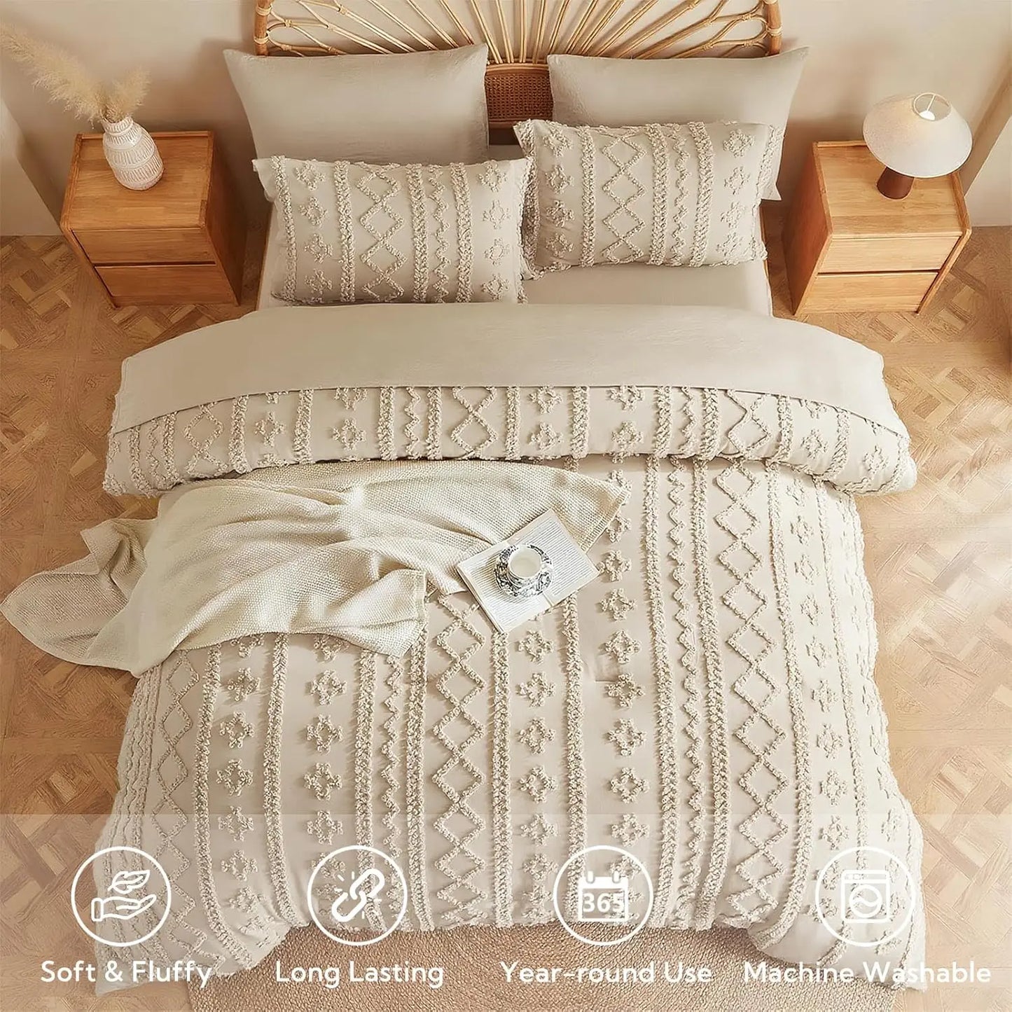 Boho Bedding Set 7 Piece Tufted Comforter Bed In A Bag