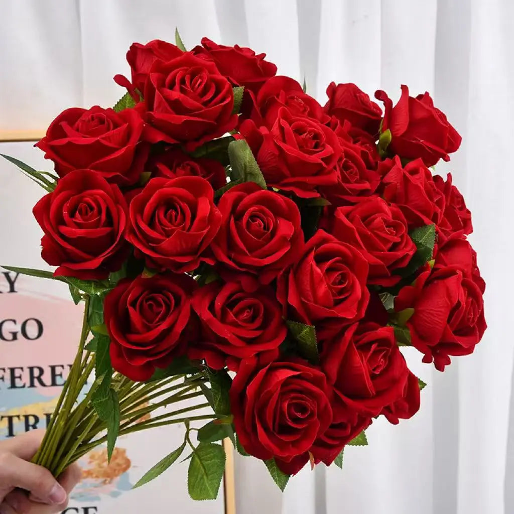 Artificial Rose Flower Branches Realistic Fake Roses For Wedding Decor