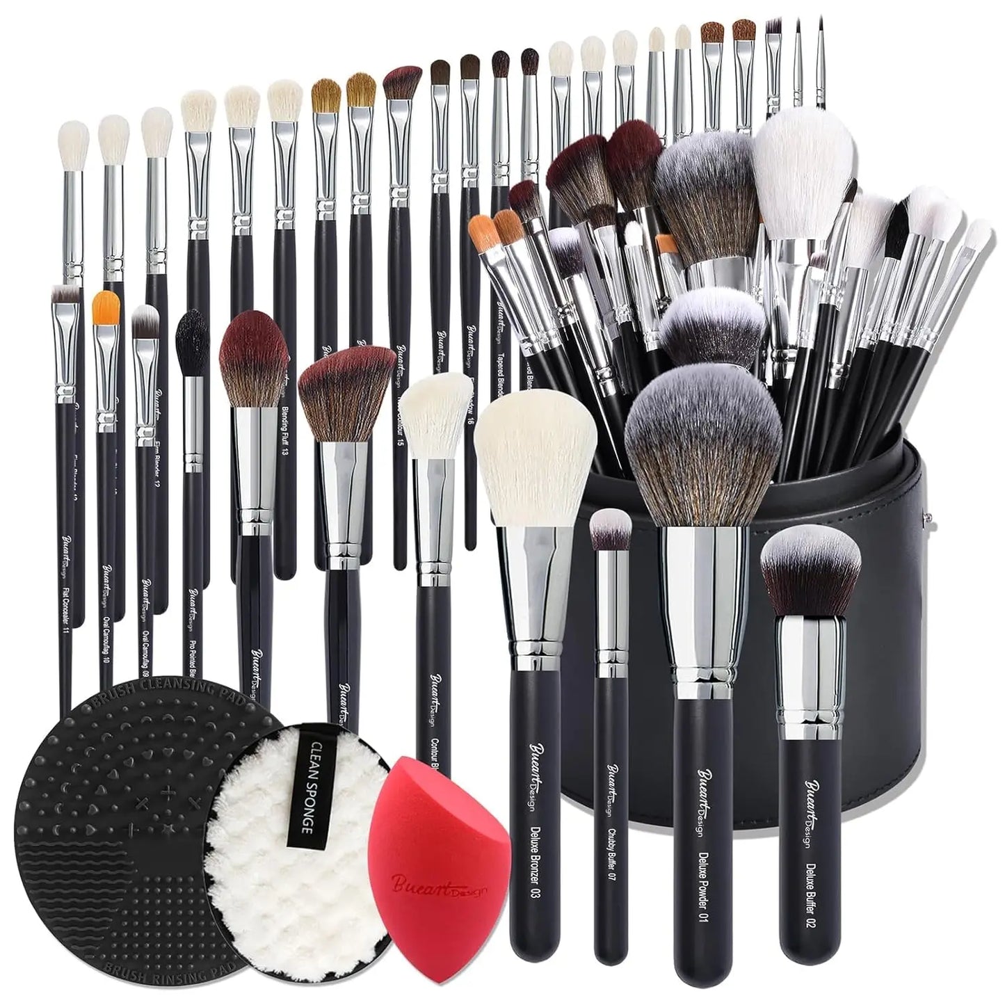 Deluxe 34 Piece Goat Hair Makeup Brush Set With Holder