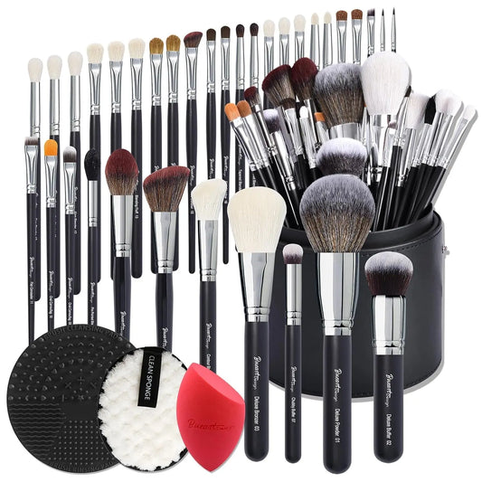 Deluxe 34 Piece Goat Hair Makeup Brush Set With Holder
