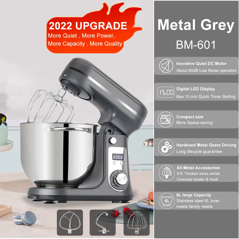 Biolomix Kitchen Stand Mixer 6 Speed 1200W Dough Hook Whisk