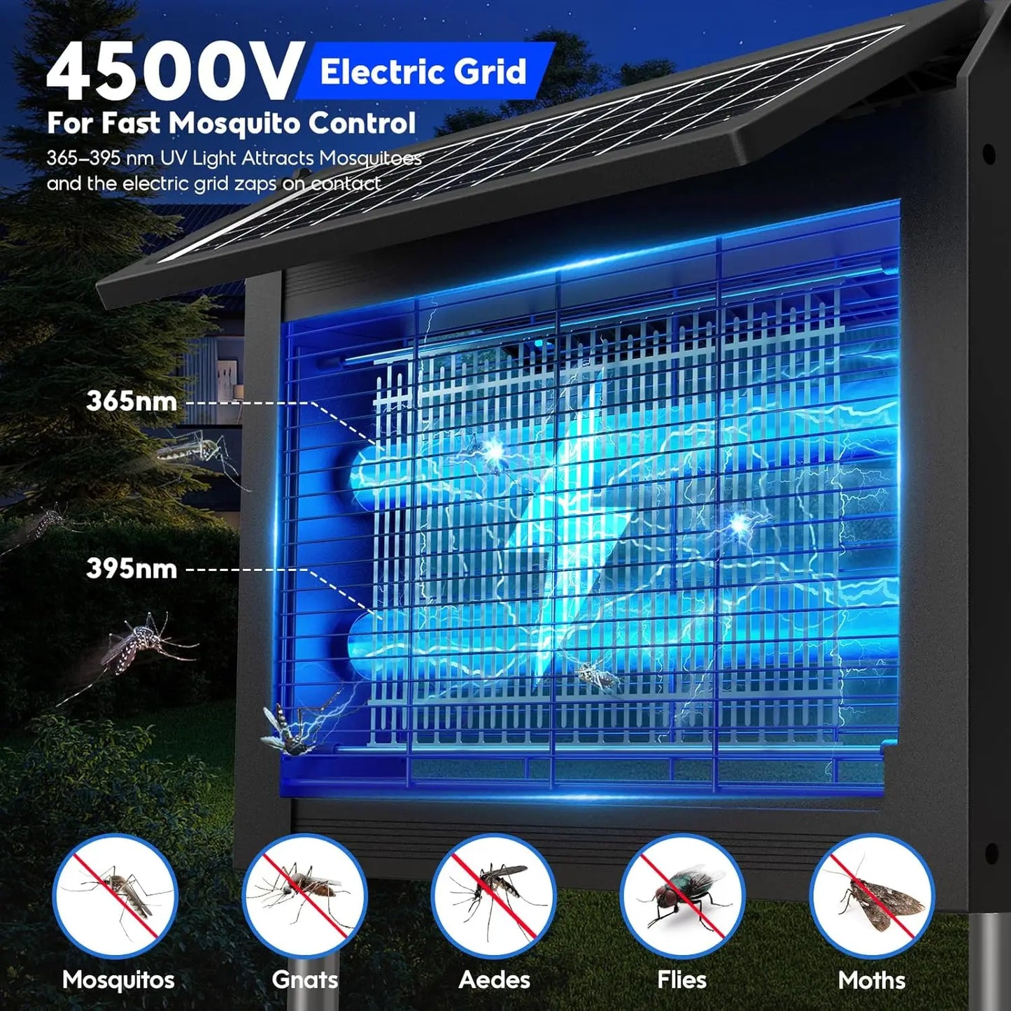 Solar Bug Zapper 4500V With Dual Panels And USB Charging