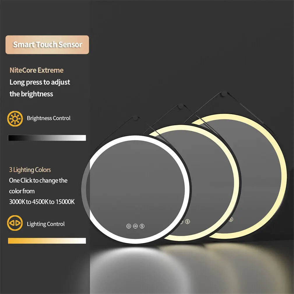 BORWART LED Round Bathroom Mirror Illuminated Anti Fog