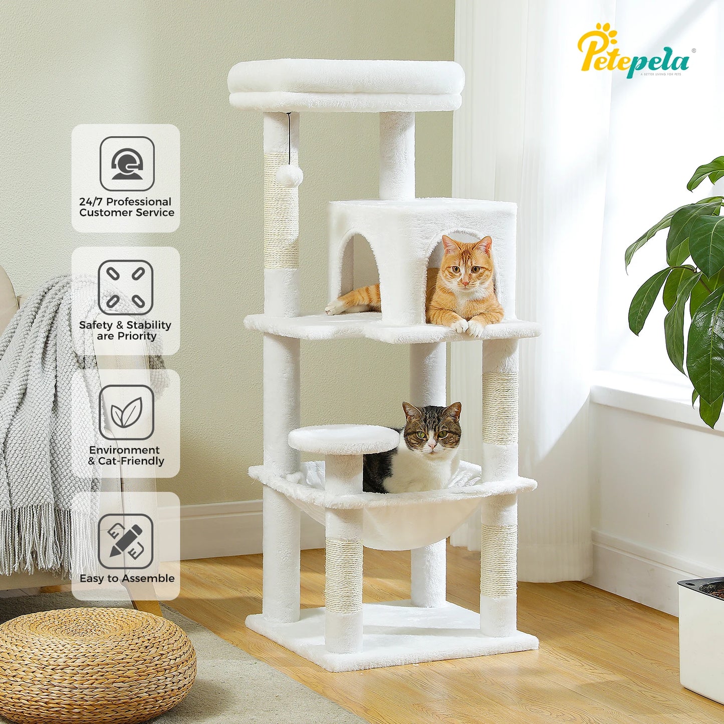 PETEPELA Cat Tree Five Level Tower With Metal Frame Hammock