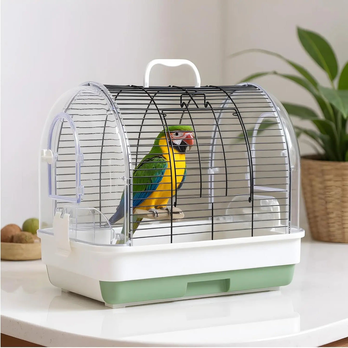HiMISS Portable Bird Cage Carrier For Parrots With Perches Bowls Tray