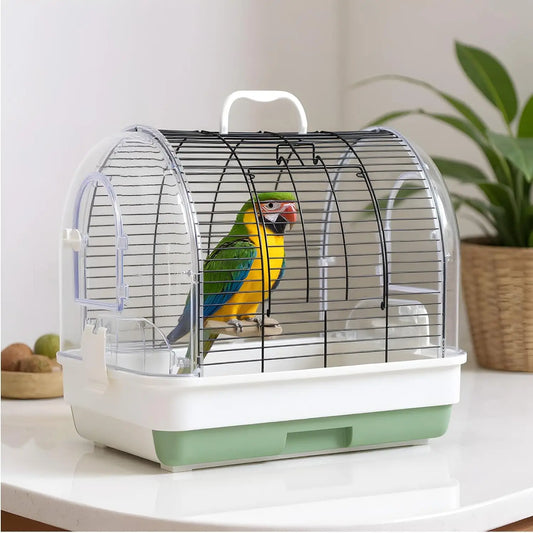 HiMISS Portable Bird Cage Carrier For Parrots With Perches Bowls Tray