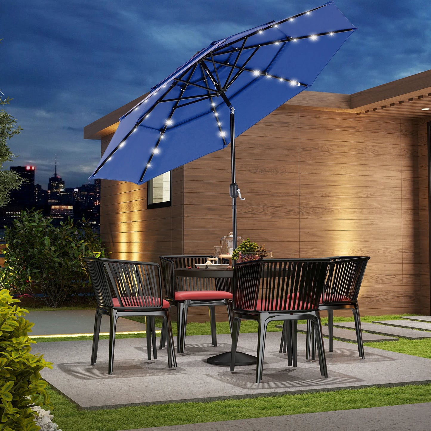 JHK Solar LED Patio Umbrella With Tilt Table Lights