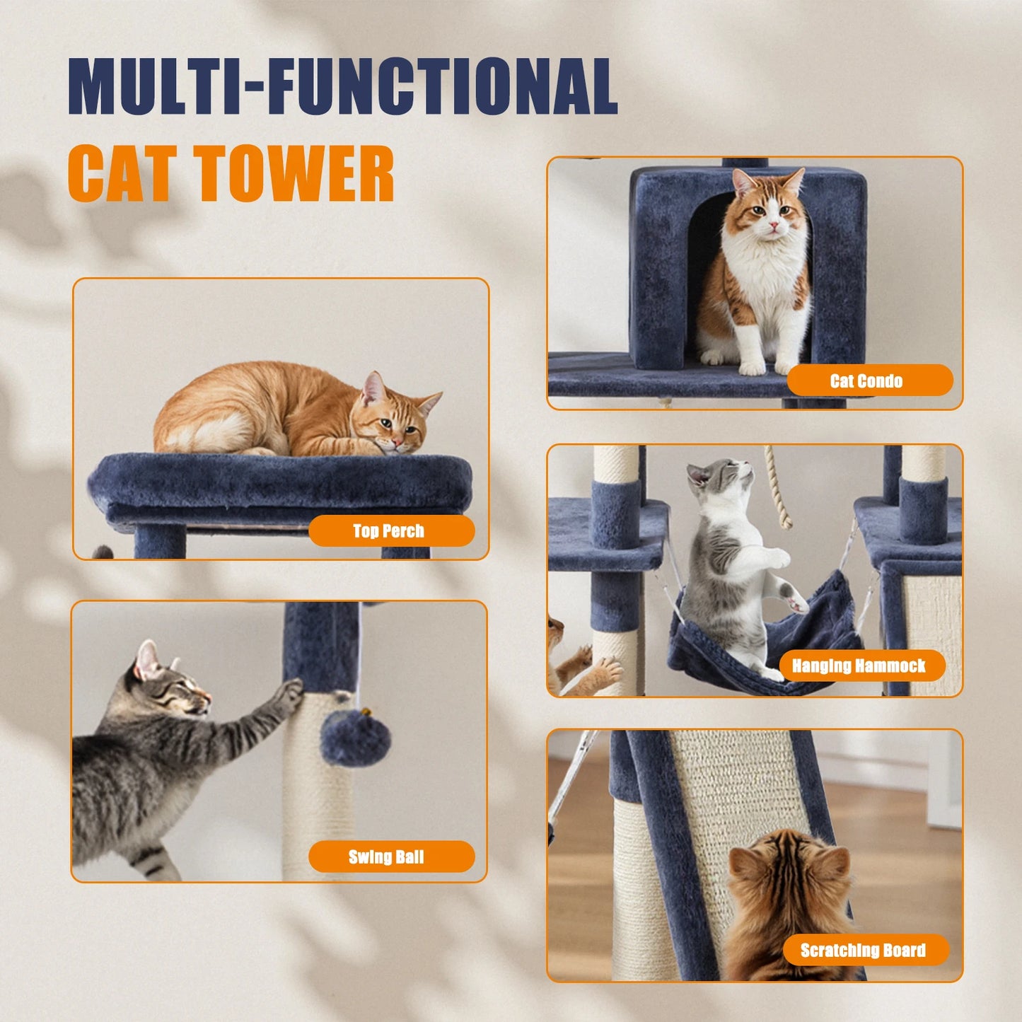 MCQ CN Cat Tree Tower Multi-Level Condo For Indoor Cats