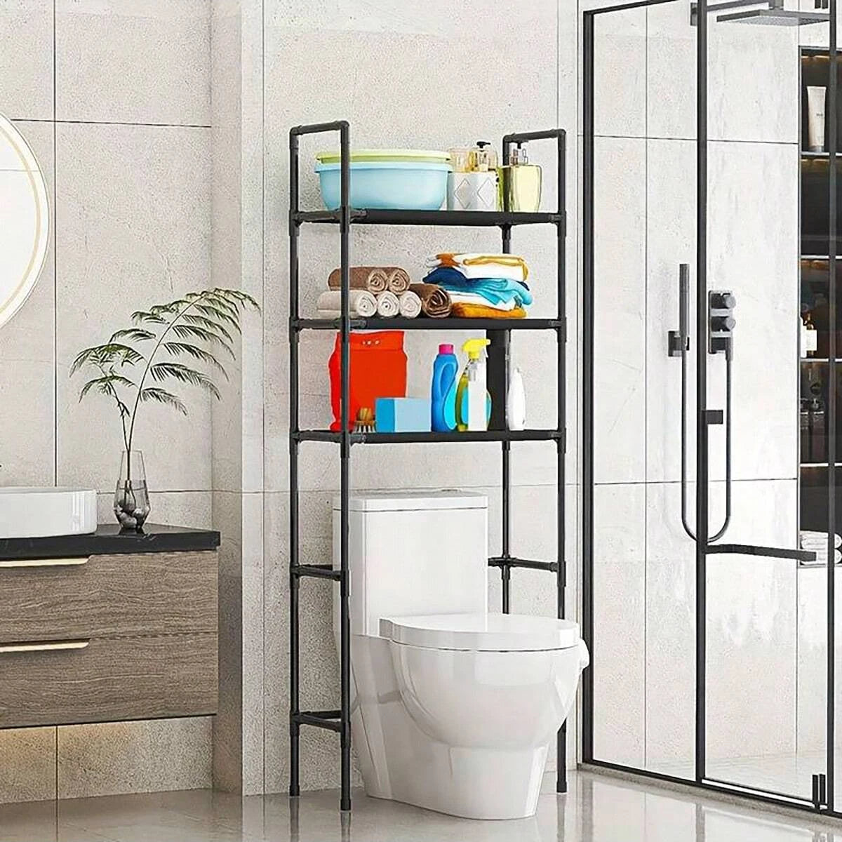 Three Tier Over Toilet Bathroom Storage Rack Organizer Solution
