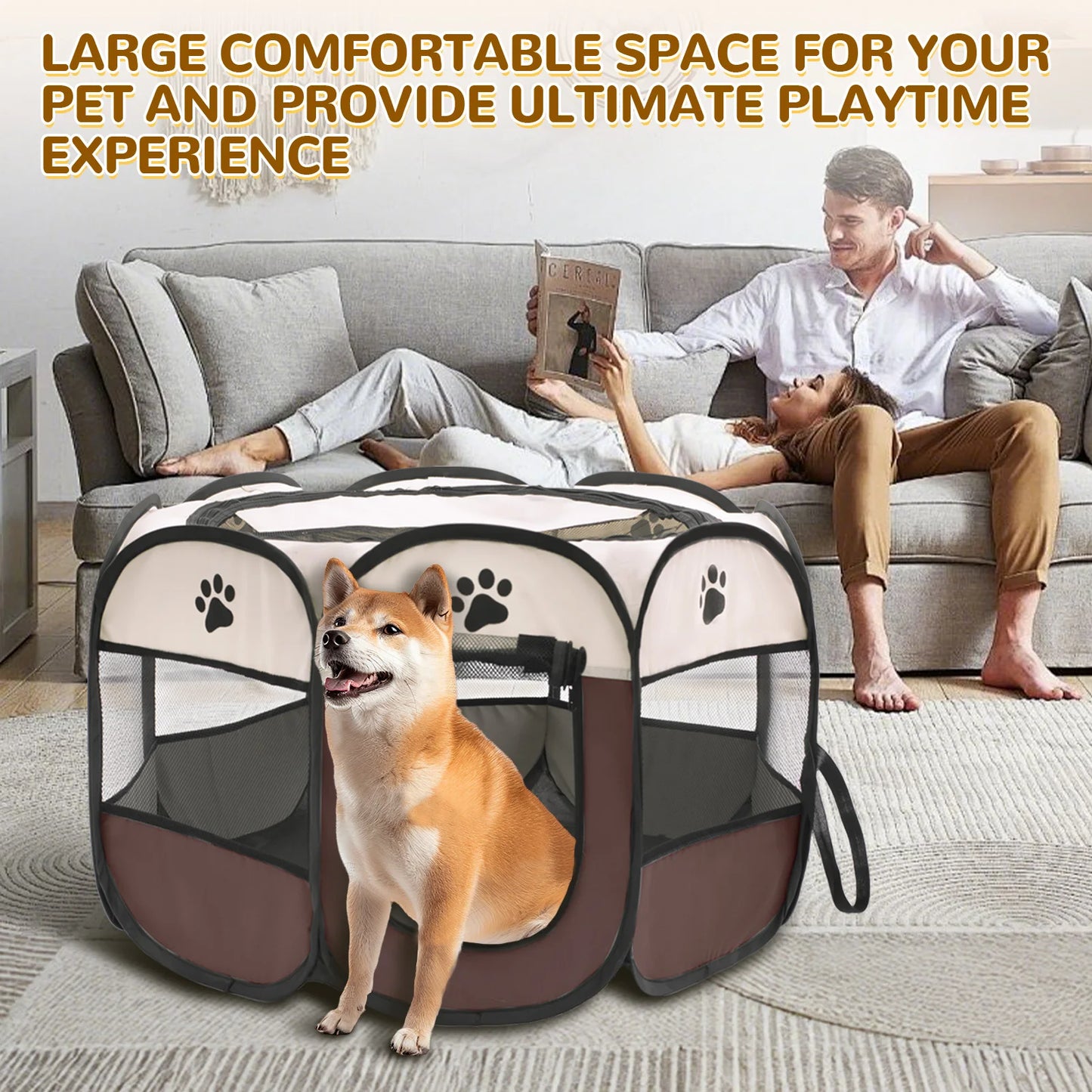 Foldable Pet Playpen For Dogs And Cats With Octagonal Design