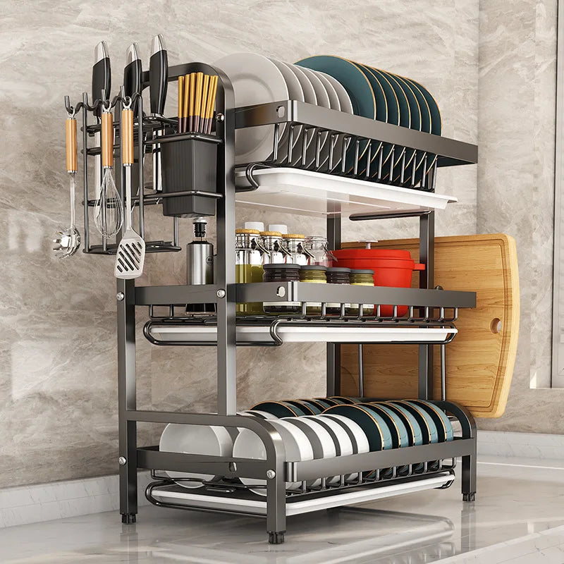 2-3 Layer Stainless Steel Kitchen Storage Rack for Dishes and Bowls - Used for Storing Cutlery, Plates and Bowls Kitchen Storage