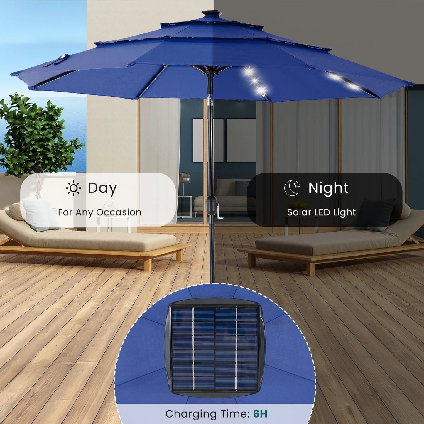 JHK Solar LED Patio Umbrella With Tilt Table Lights