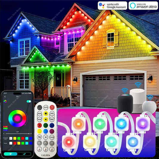 MIMIRGB Outdoor RGBIC String Lights Waterproof Eaves Alexa
