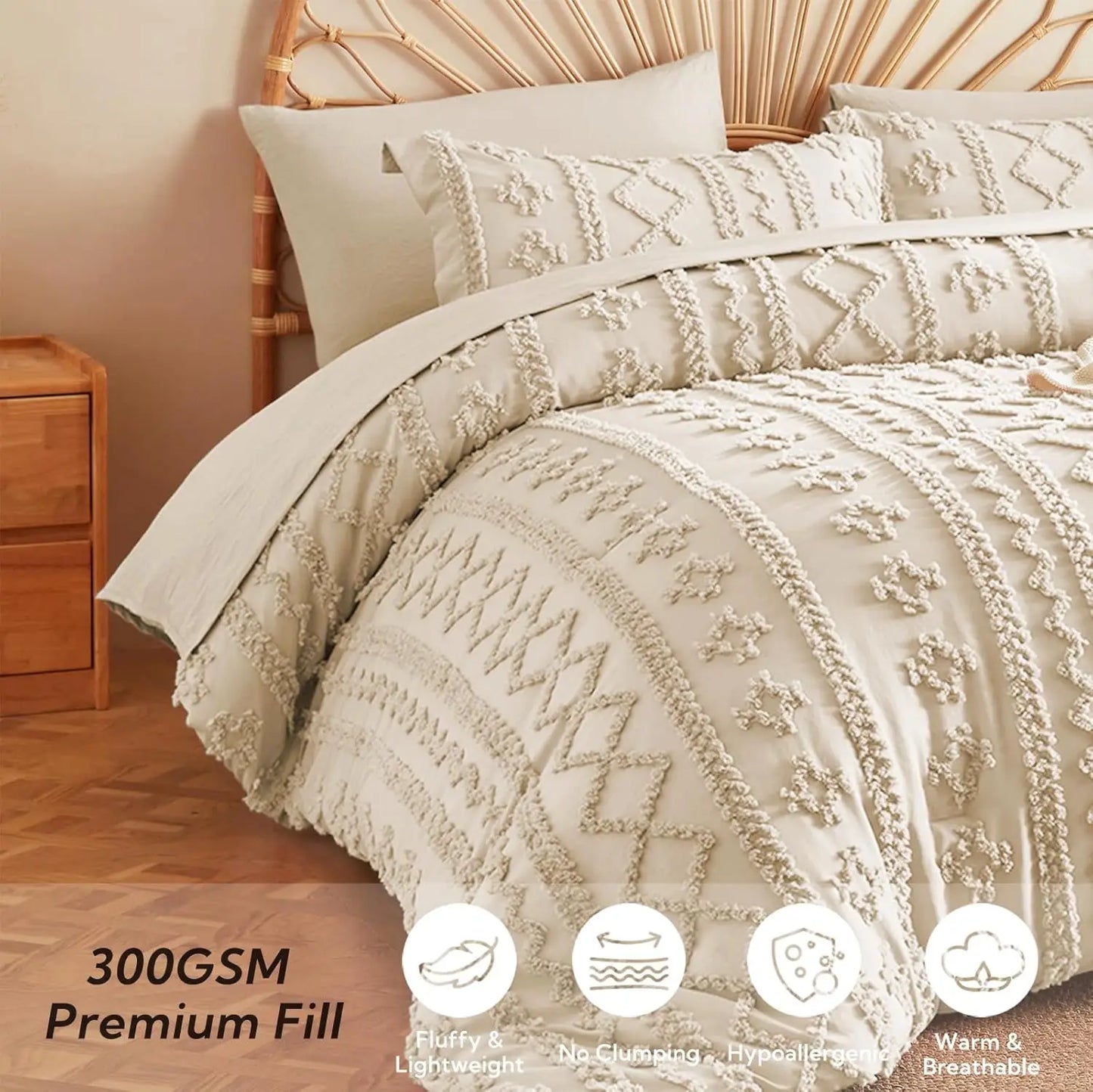 Boho Bedding Set 7 Piece Tufted Comforter Bed In A Bag