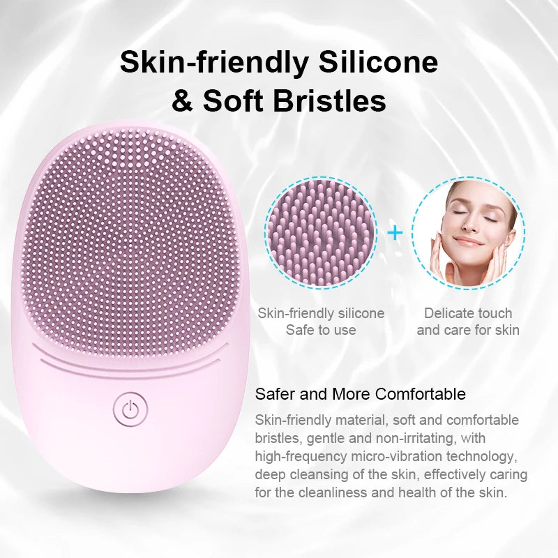 Soft Silicone Electric Facial Cleanser With Sonic Vibration Brush
