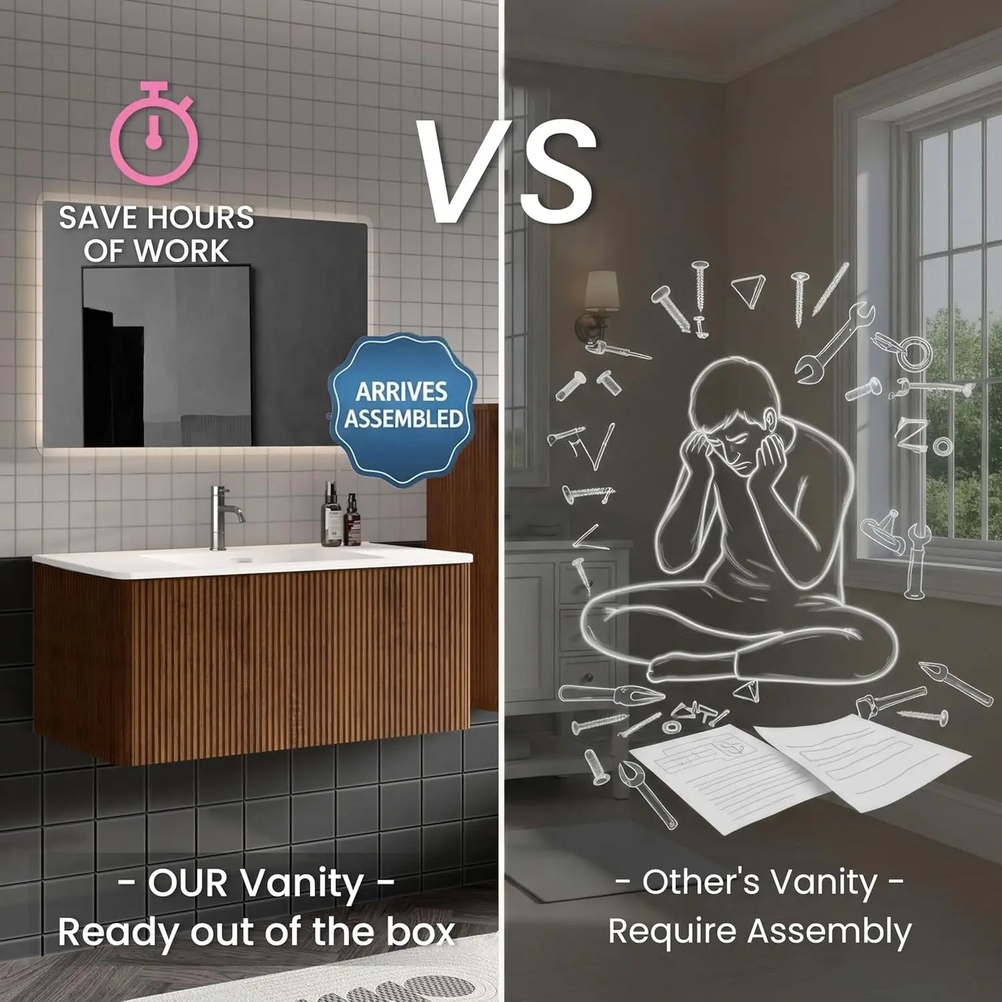 Modern Floating Bathroom Vanity With Sink And Soft Close Drawers