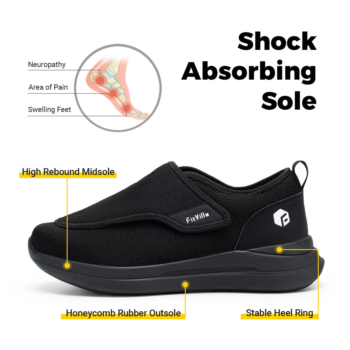 FitVille Men's Extra Wide Diabetic Orthopedic Walking Shoes Adjustable Fit