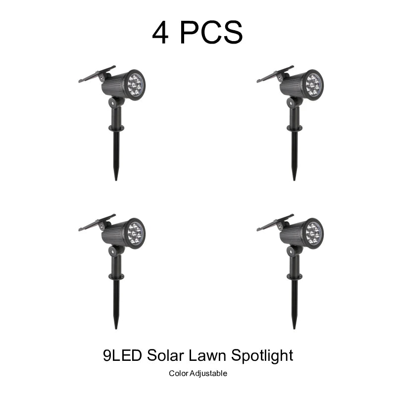 9 LEDs Solar Spotlights, Outdoor Waterproof, Spot Lights, Brightness Adjustable for Garden Backyard Driveway Patio Decor