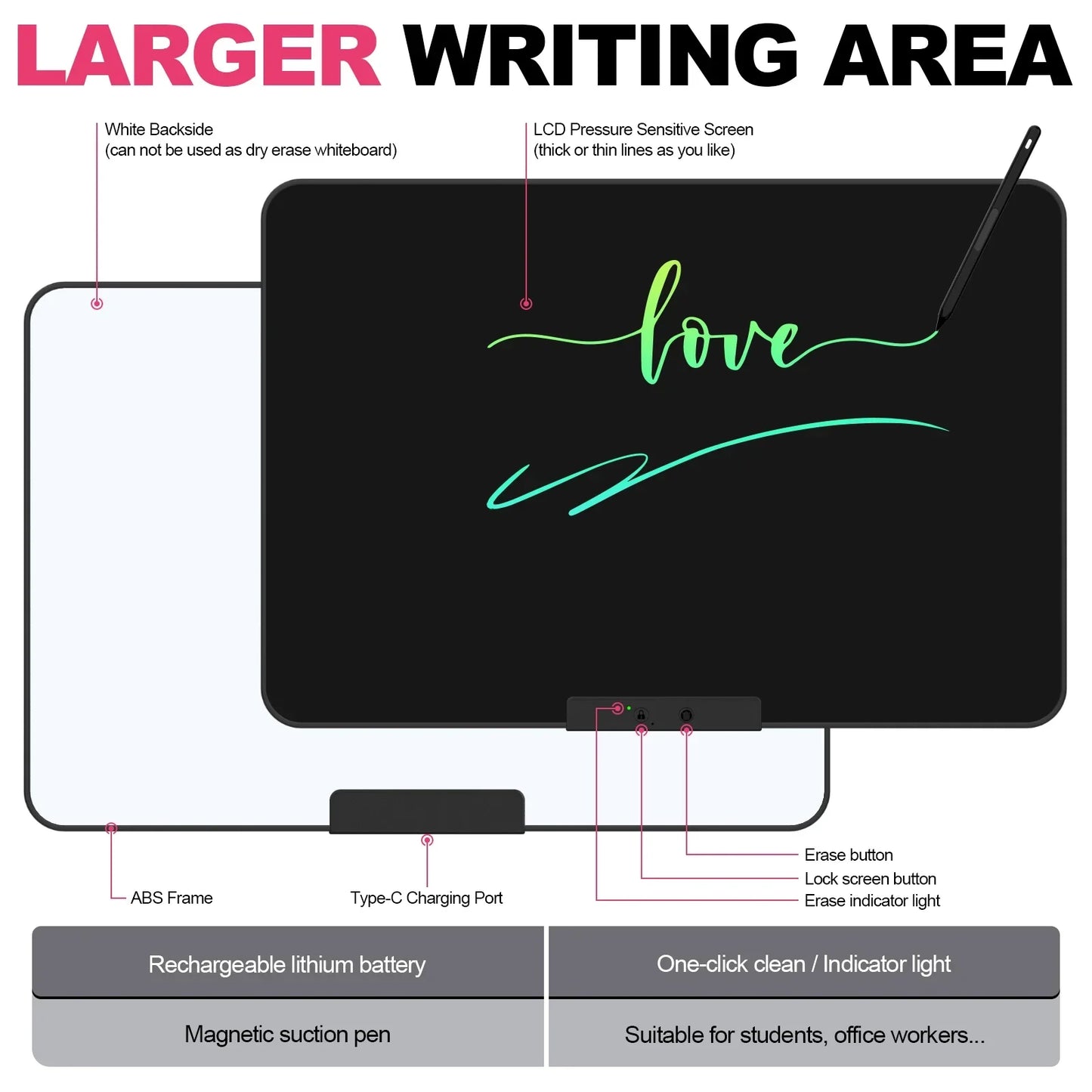 32 Inch/20 Inch Rechargeable LCD Writing Tablet, Huge Size Drawing Tablet Doodle Board with Eye-Care Colorful Screen For Kid Toy