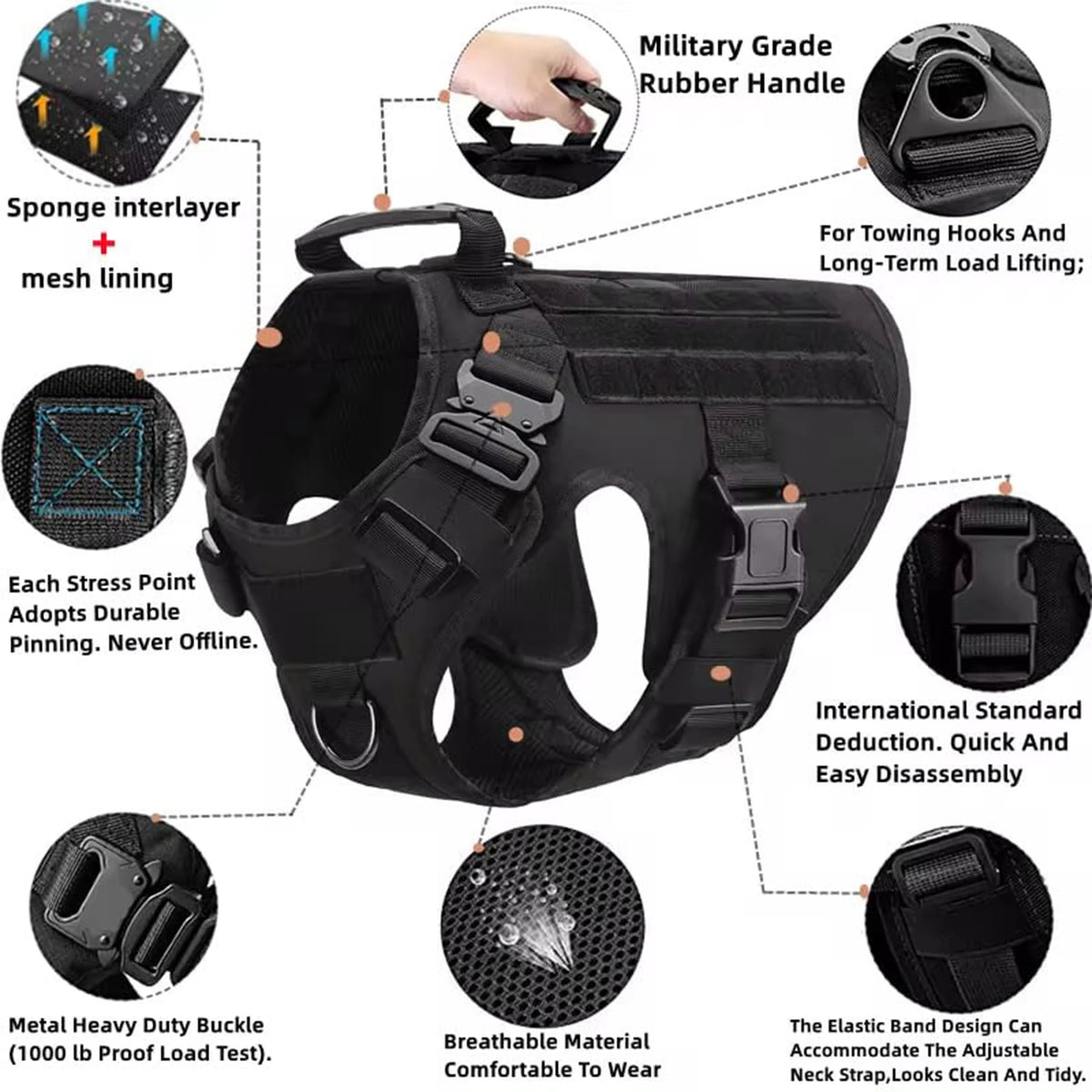 Petavel Tactical Dog Harness Featuring Quick Release Buckles