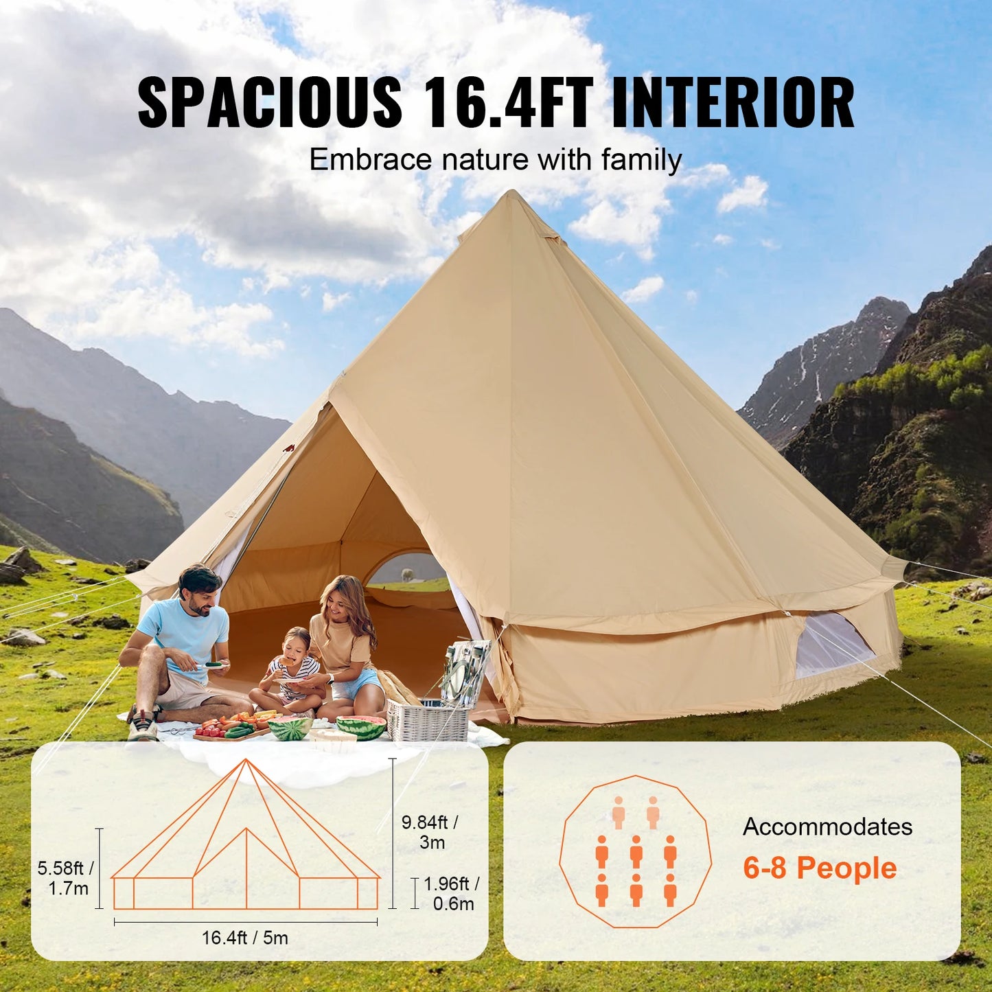 SucceBuy Canvas Bell Tent Breathable Camping Shelter Outdoors