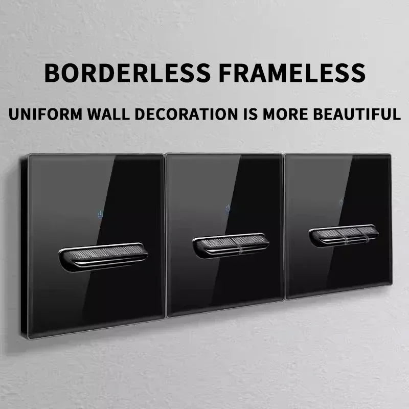 EU UK Crystal Tempered Glass Switch Panel LED Indicator