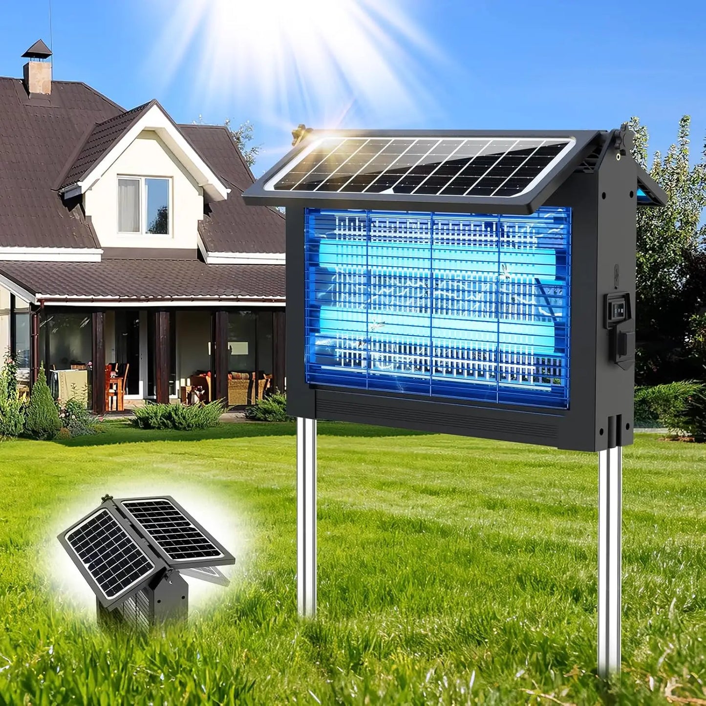 Solar Bug Zapper 4500V With Dual Panels And USB Charging
