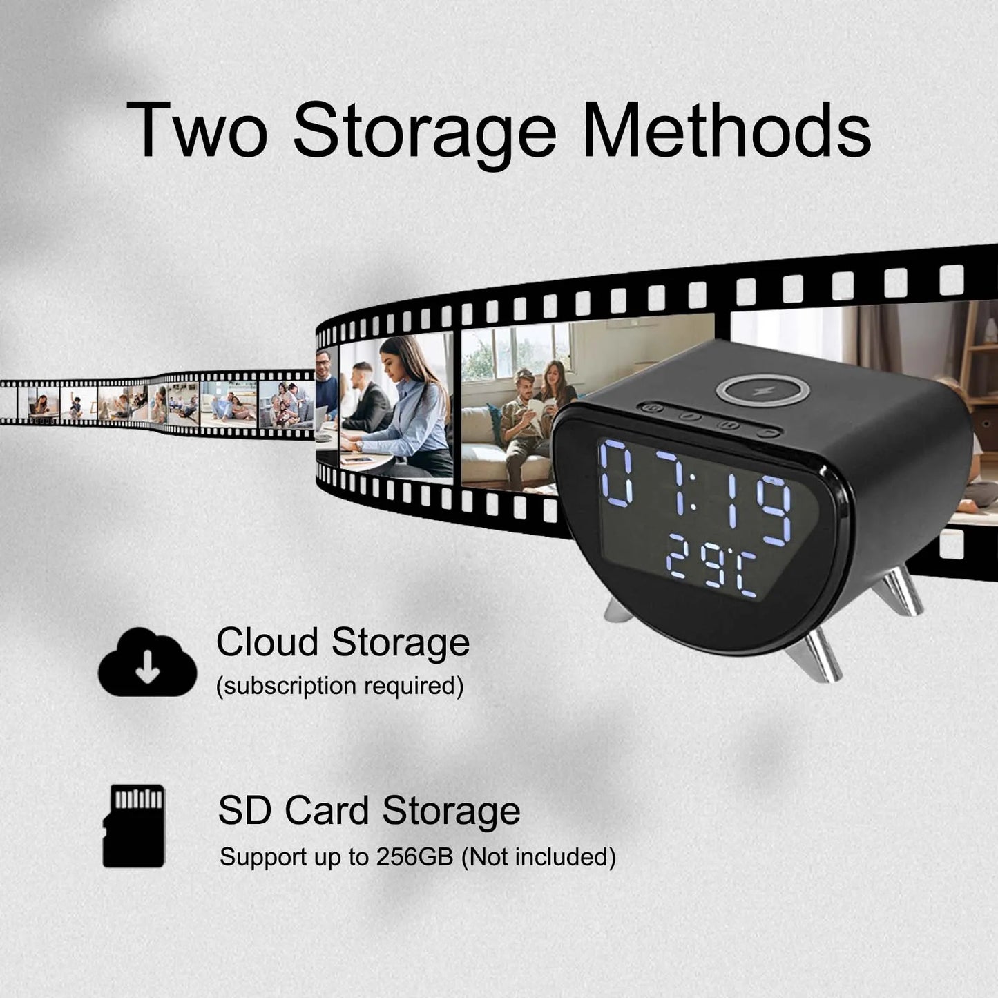 Ouvis 4K WiFi Clock Camera With Wireless Charging Remote Viewing