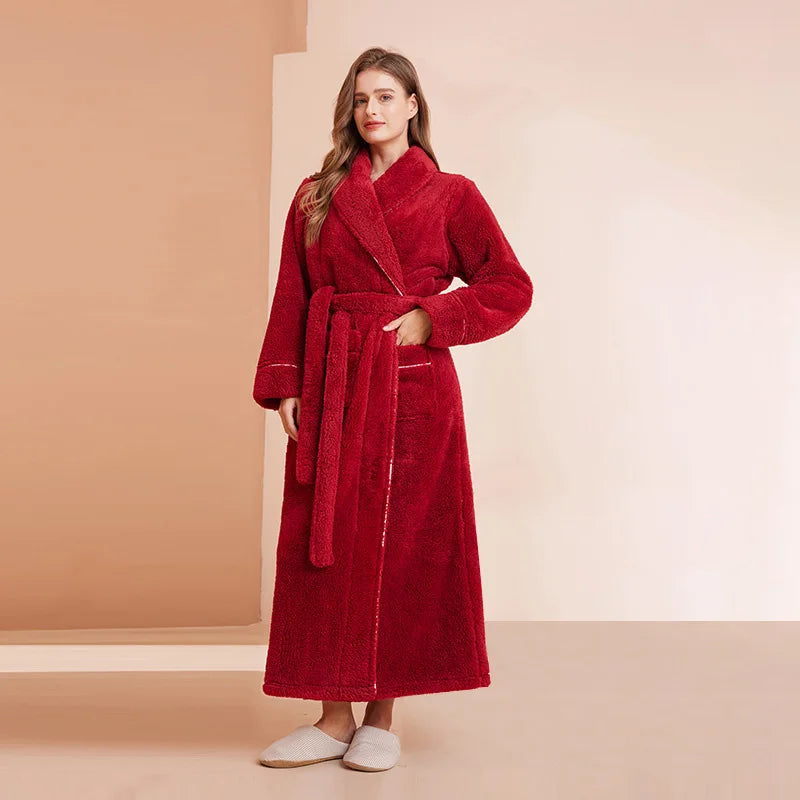 Gypsophila Winter Warm Long Flannel Bathrobe for Adults Unisex