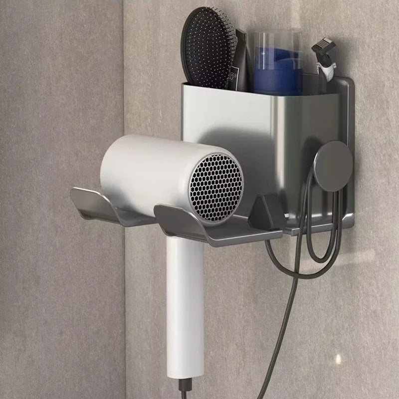 Wall Mounted Hair Dryer Holder And Straightener Organizer Shelves