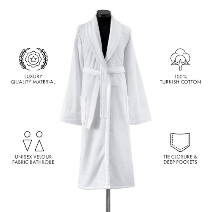 Unisex Luxury Plush Velour Cotton Bathrobe Ultra Soft