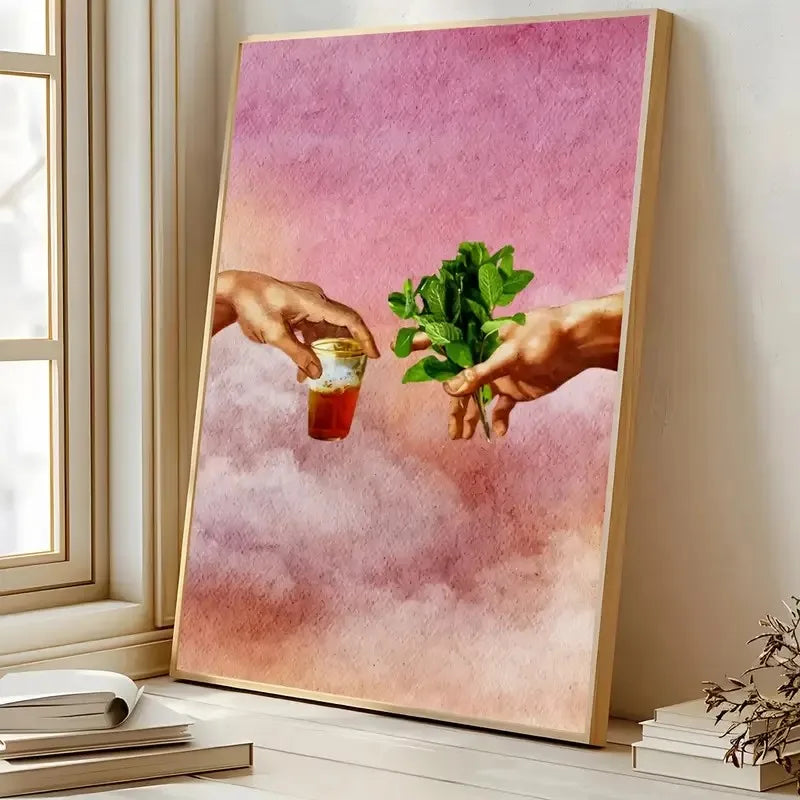 WJWANG Retro Moroccan Tea Mint Canvas Wall Art For Bedroom