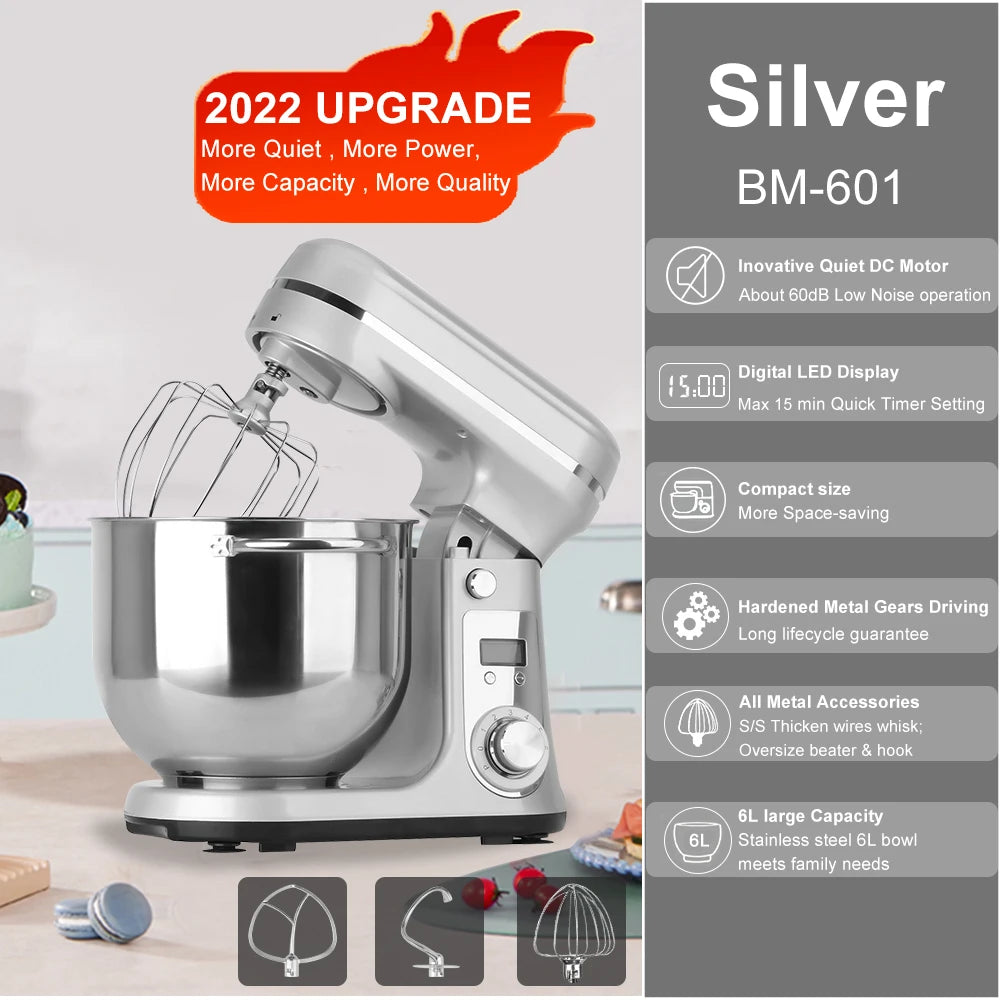 Biolomix Kitchen Stand Mixer 6 Speed 1200W Dough Hook Whisk