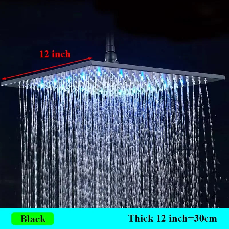 Shinesia LED Rainfall Shower Head Stainless Steel Square Changing Lights