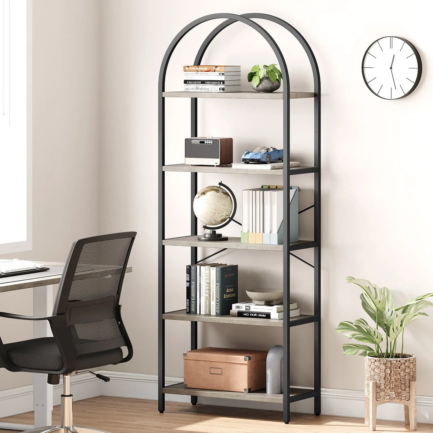 TWISTER.CK 5-Tier Arched Bookshelf Industrial Open Bookcase
