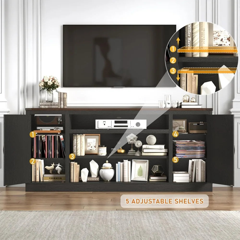Farmhouse TV Stand With USB Ports And Power Outlets Storage Console