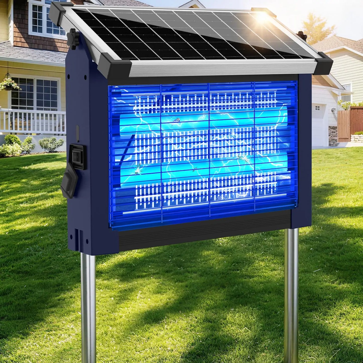 Outdoor Solar Bug Zapper 4500V With Panel Sensor Waterproof