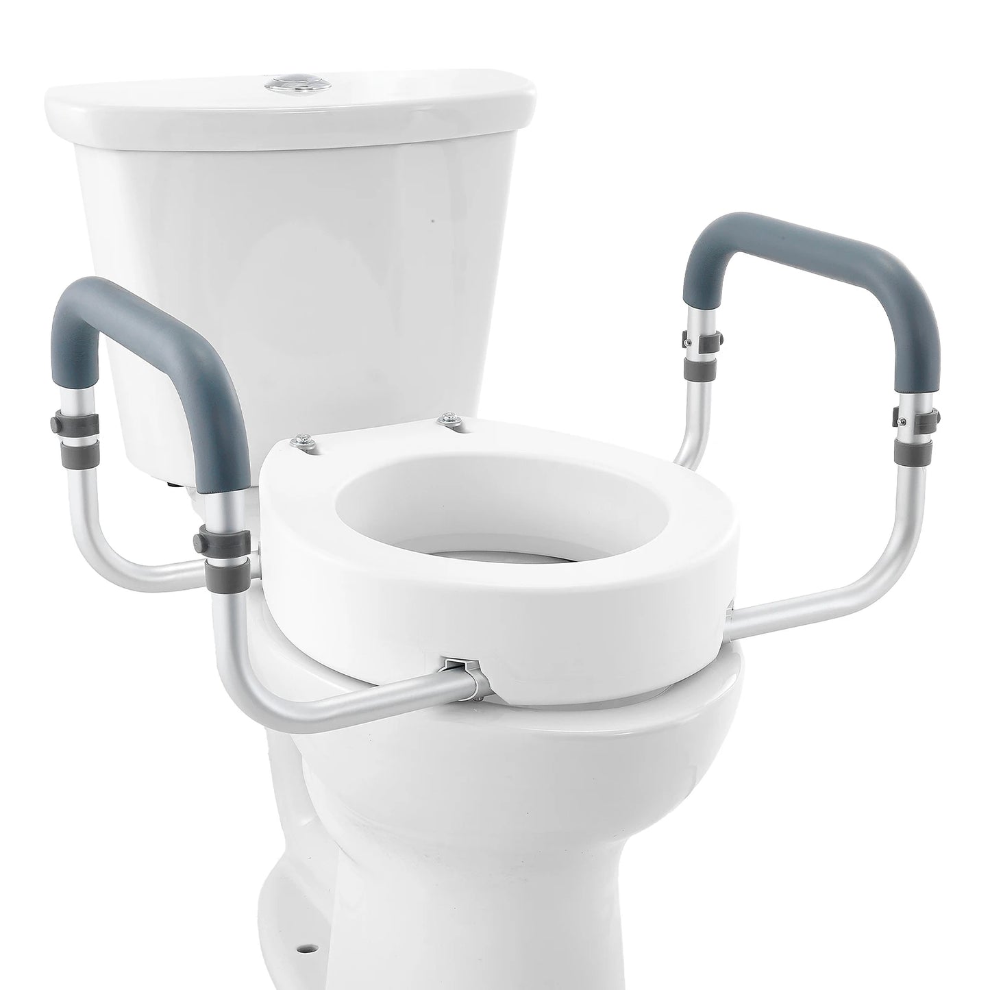 SucceBuy Raised Toilet Seat 3.5" Height Raised 300 lbs Weight Capacity for Standard Round Toilet Aluminum Handrail