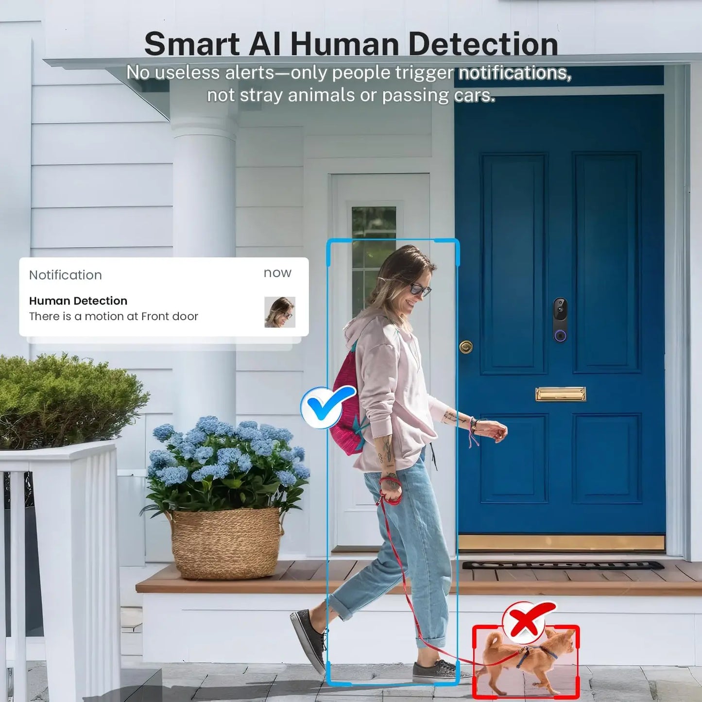 Wireless WiFi Doorbell Camera With Two Way Audio AI Motion Night Vision Storage