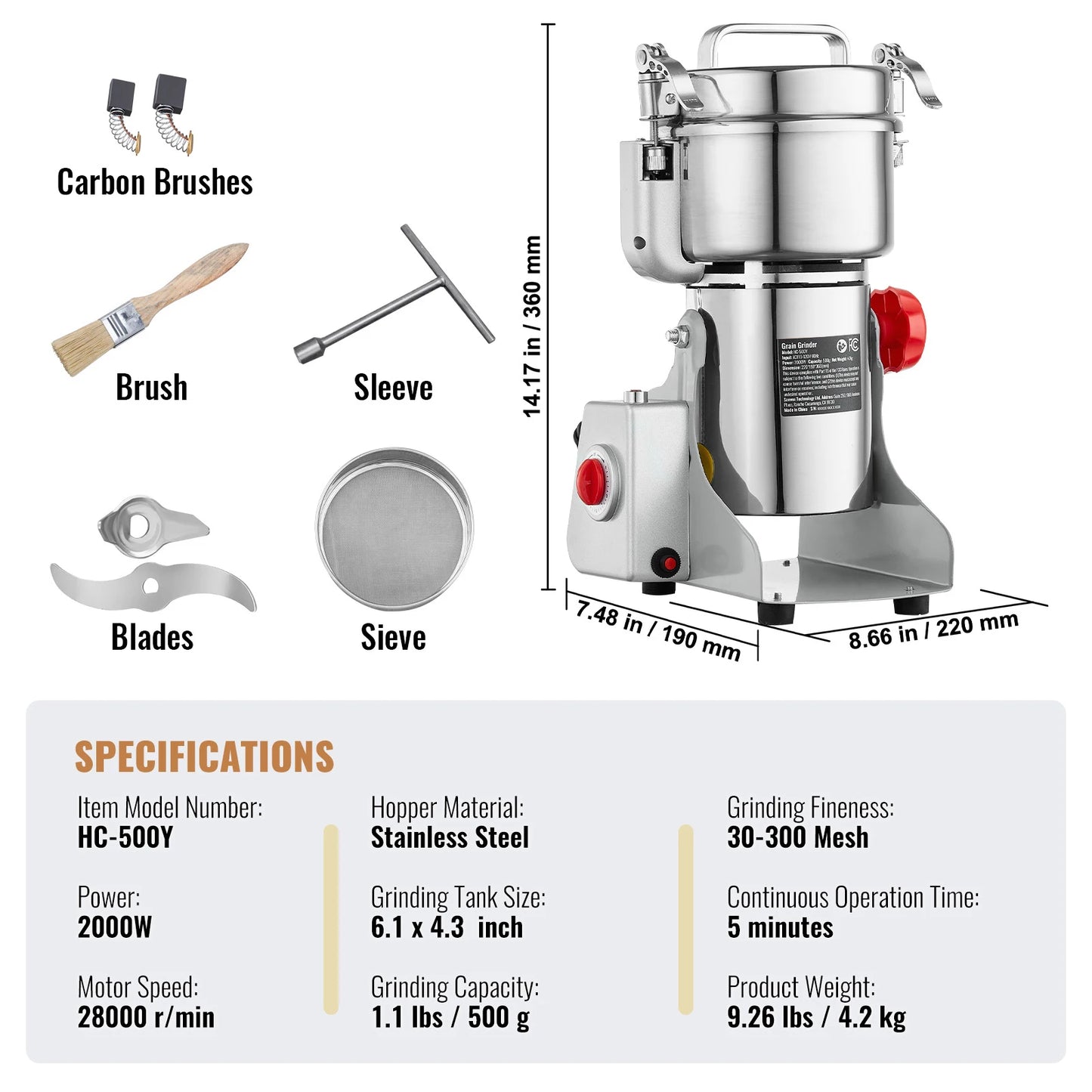 SucceBuy Electric Grain Mill Grinder 150-2500g For Dry Herbs Spices