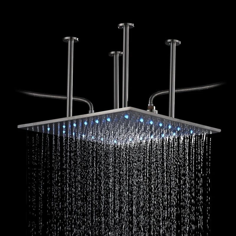 Shinesia LED Rainfall Shower Head Stainless Steel Square Changing Lights