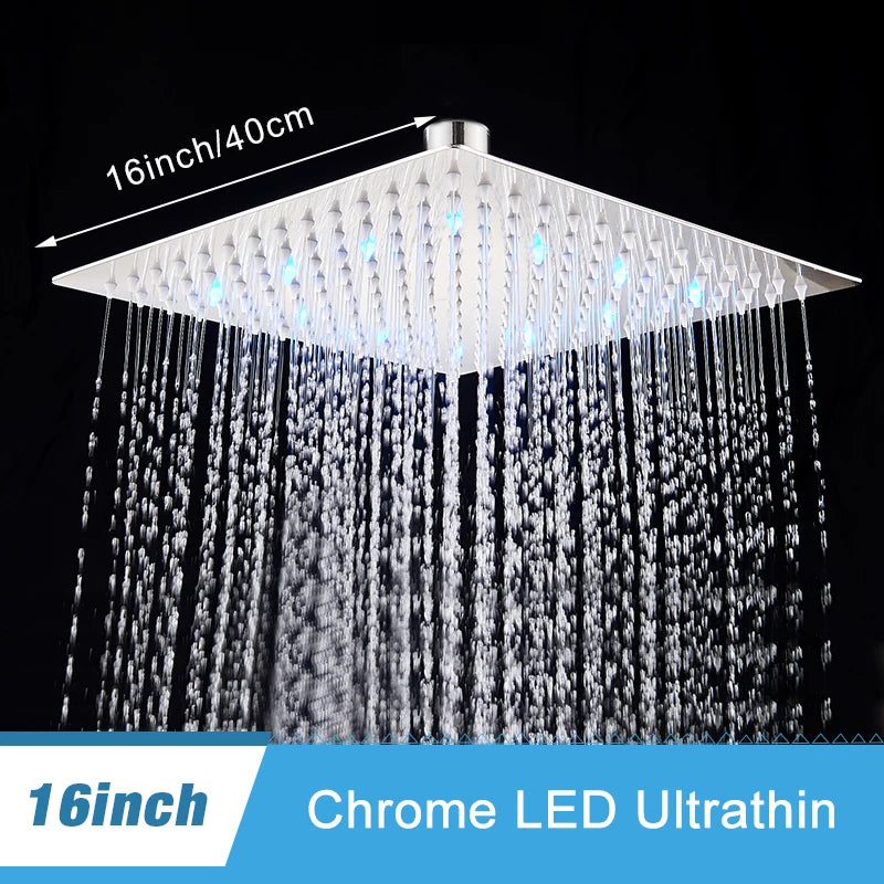 Shinesia LED Rainfall Shower Head Stainless Steel Square Changing Lights