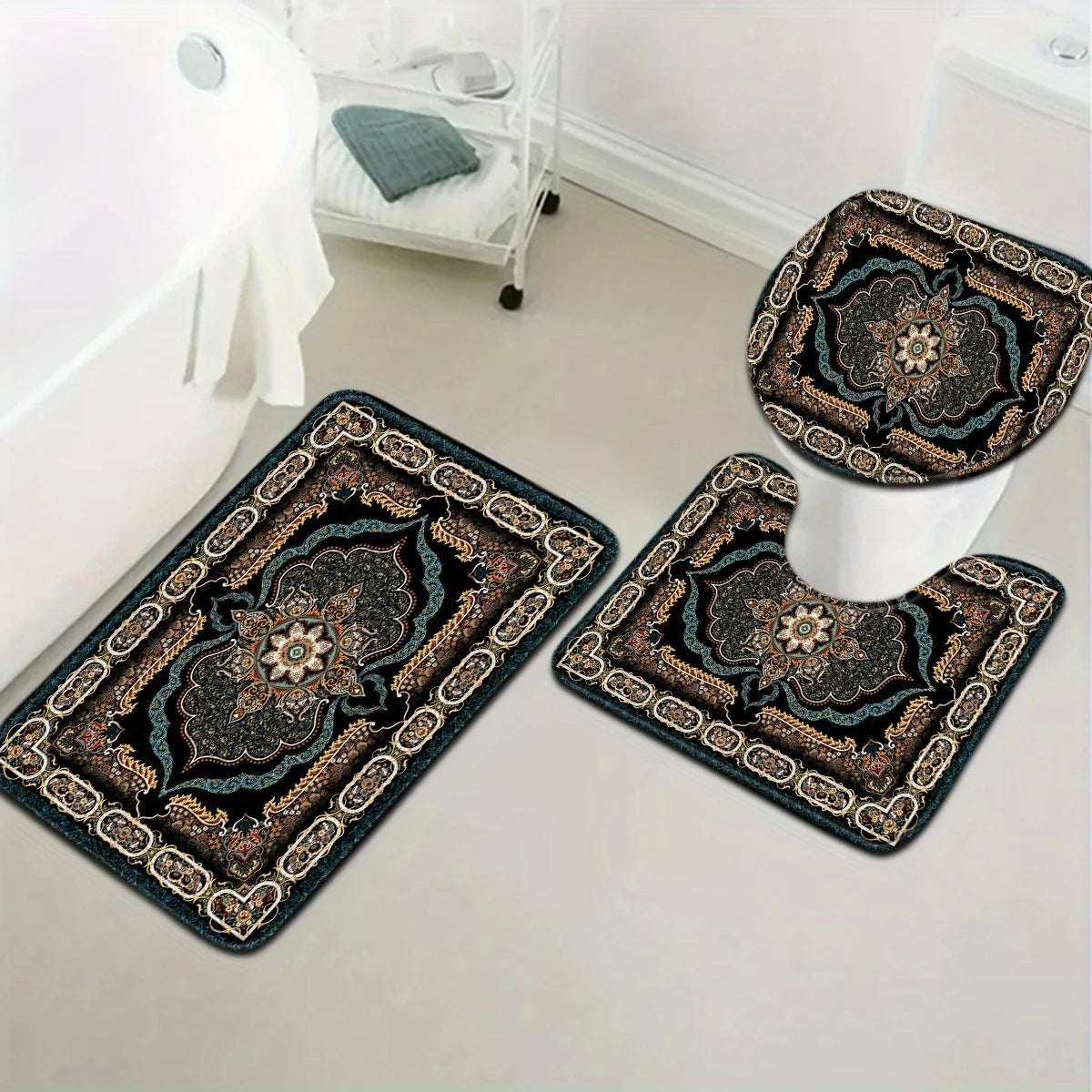 Bohemian Style Arrow Pattern Bathroom Mat Set For Floor
