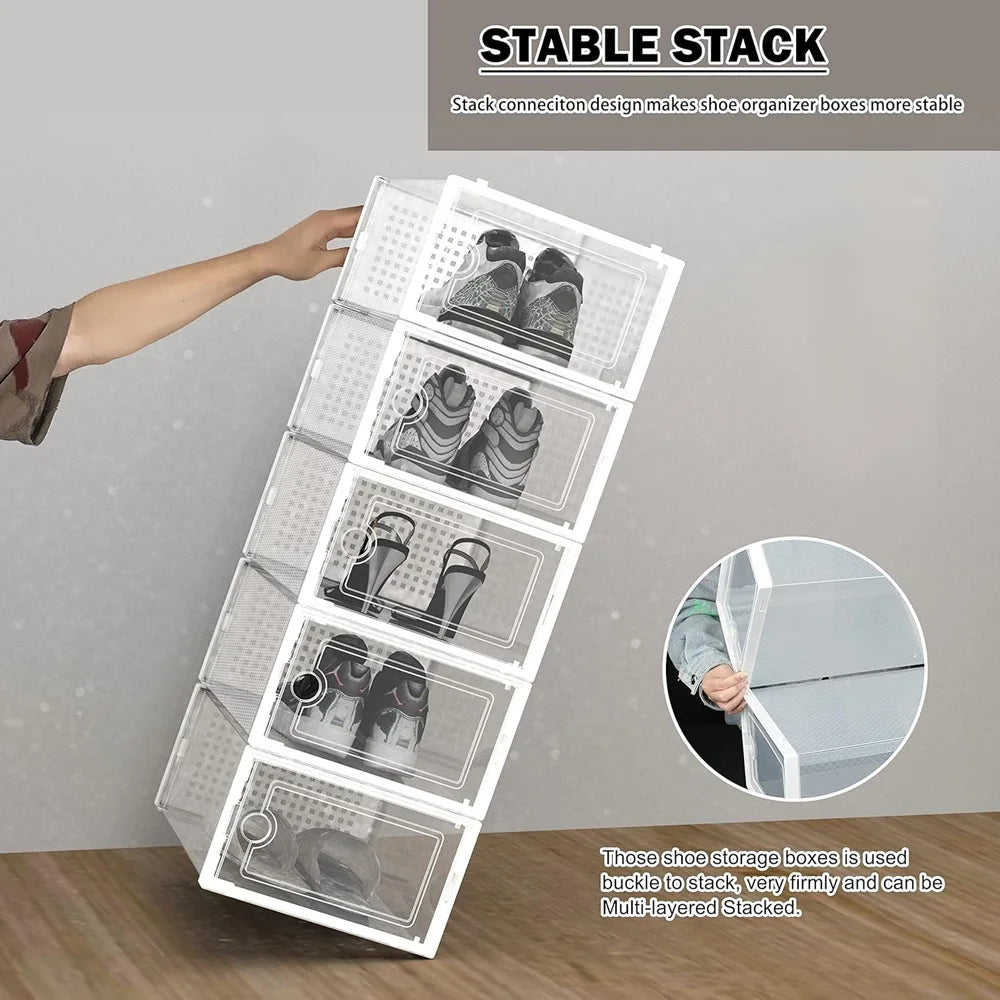 Stackable Plastic Shoe Storage Boxes Dustproof Transparent Display Men Women
