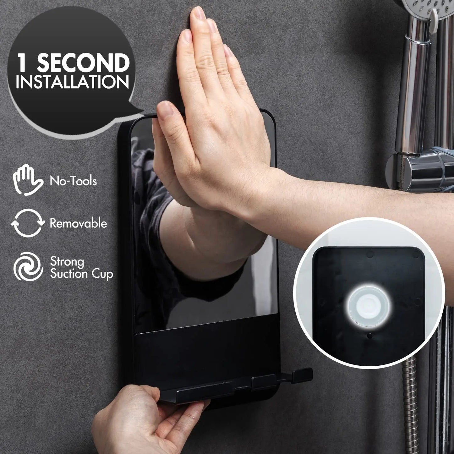 Fogless Shower Mirror With Razor Holder, Suction Mount, Rustproof