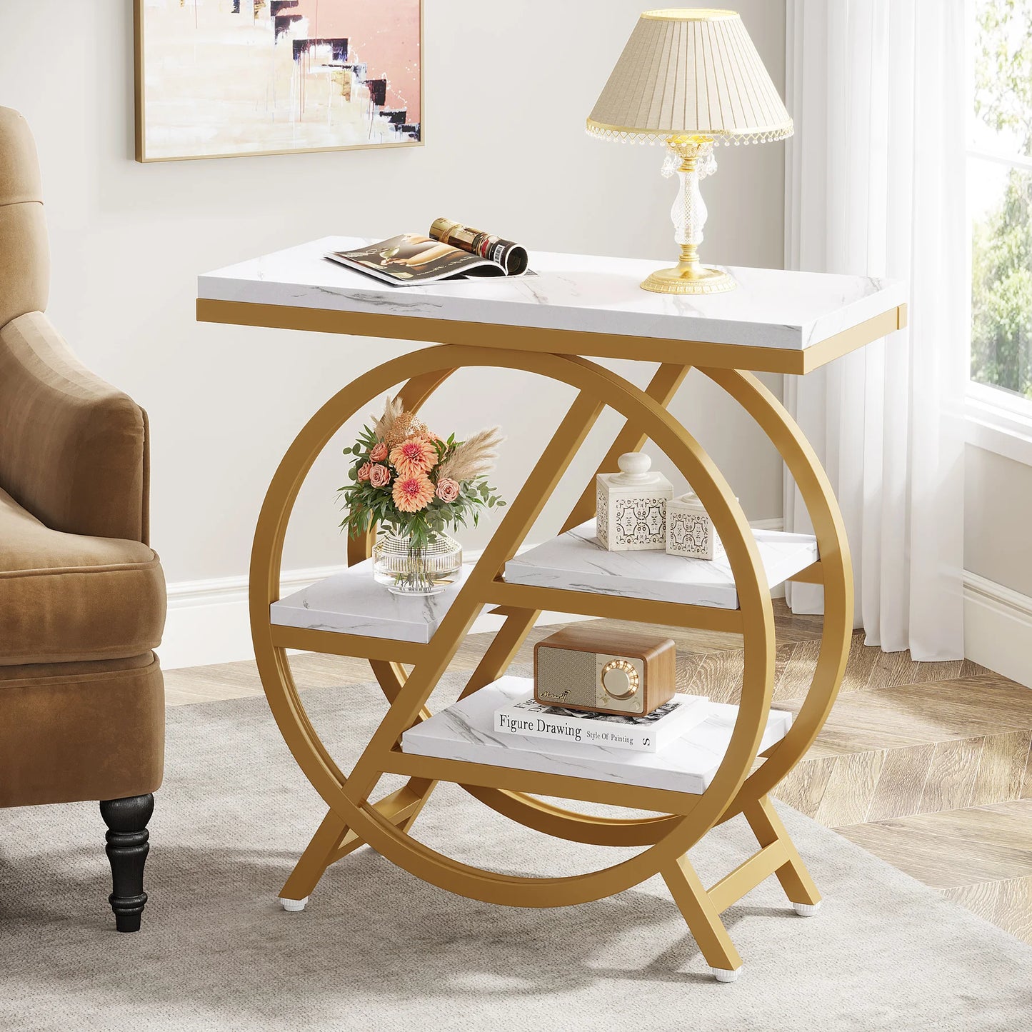 Tribesigns 3-Tier End Table With Storage And Geometric Frame