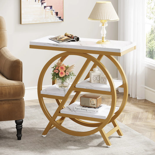Tribesigns 3-Tier End Table With Storage And Geometric Frame