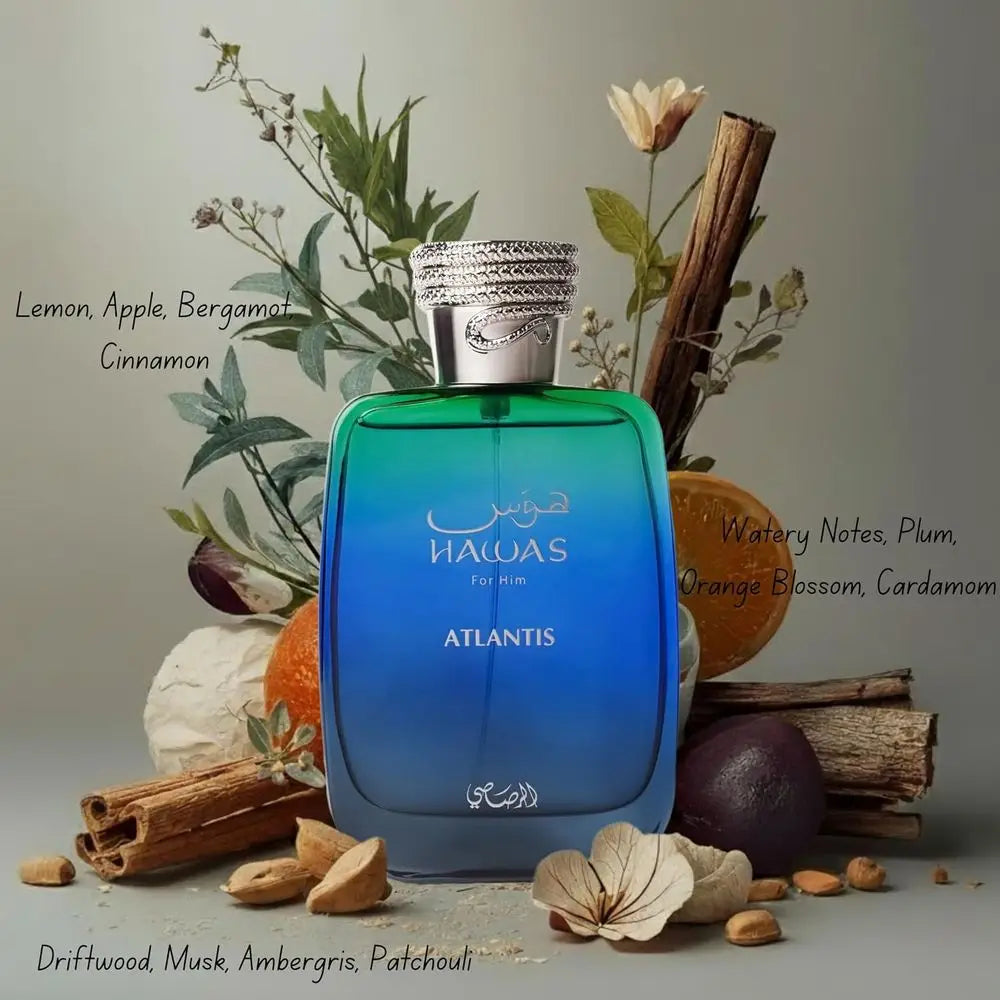 Hawas London & Atlantis For Men Eau De Parfum Combo Set, 100ml Fresh Aquatic Woody Men Cologne Kit, Long Lasting City Inspired Masculine Fragrance Luxury Gift Pack For Him