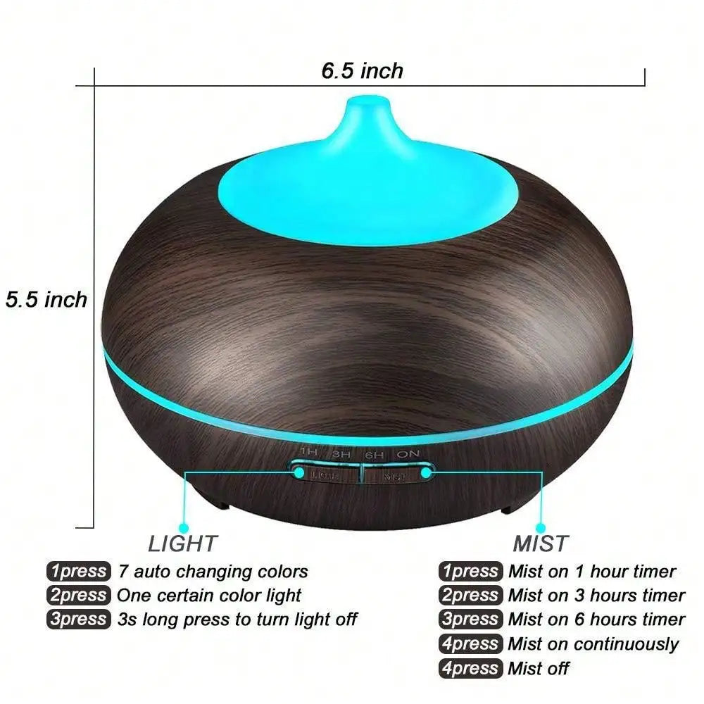 1 Pack 550ml Aromatherapy Diffuser Humidifier with Auto Shut Off 4 Timers Essential Oil Diffuser Includes 6 Oils